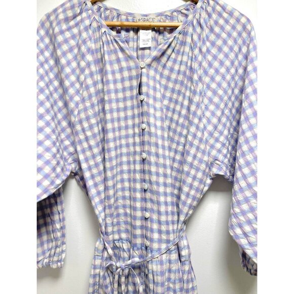 L*Space Vida Mini Dress Size XS Purple Park Slope Gingham Button-Up Swim Coverup - Picture 11 of 16